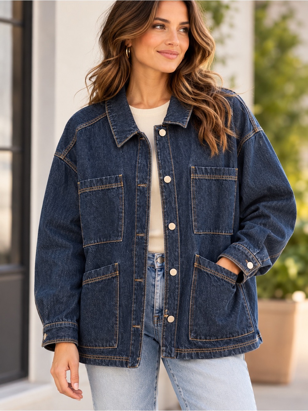 Universal Thread Denim Chore Jacket Shacket Dark Wash Oversized XXL